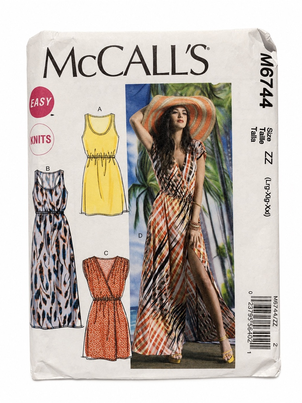 McCall’s M6744 Knit Wrap Maxi Dress Pattern Size L XL XXL Uncut